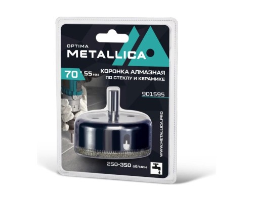 Алмазная коронка для мокрого сверления METALLICA Optima 70x55 мм #80 по стеклу, плитке [901595]