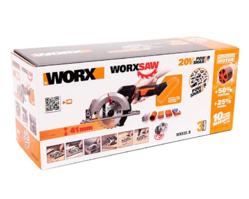 Пила циркулярная аккумуляторная Worx WX531 бесщеточная 20В, 120мм, 2ач х1, зу 2а