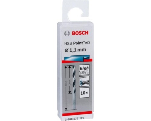 Сверло по металлу BOSCH HSS PointTeQ 1.1 мм 10шт [2608577179]