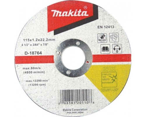 Отрезной круг по нержавеющей стали MAKITA 115х1,2х22,23 мм WA60 D-18764 [D-18764]