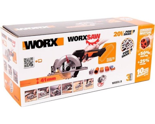 Пила циркулярная аккумуляторная WORX WX531.9 worxsaw без АКБ и ЗУ мини-пила, бесщеточная [WX531.9]