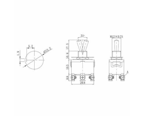 Переключатель REXANT 06-0328-B Тумблер 250V 15А (6c) ON-OFF-ON двухполюсный (KN-2