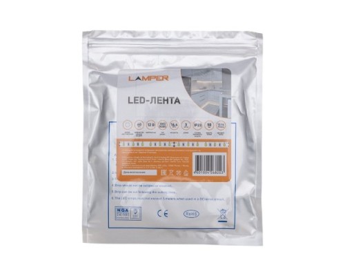 Лента светодиодная LAMPER  141-2021 12В, SMD5050, 14,4Bт/м, 60 LED/м, 6500K, 10мм, 3м,