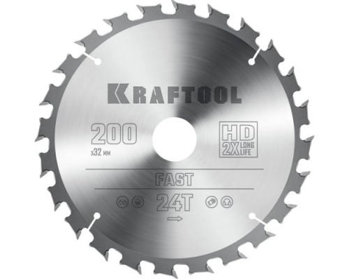 Пильный диск по дереву KRAFTOOL Fast 200х32мм 24T [36950-200-32]