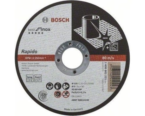 Отрезной круг по нержавеющей стали BOSCH 125х1,0х22 мм A60W41-BF Best for Inox - Rapido [2608602221]