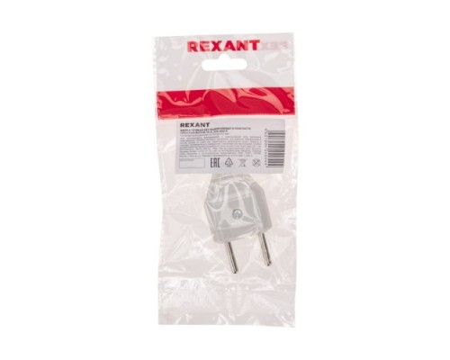 Вилка REXANT 11-8946 прямая без з/к 6А плоская белая Вилка REXANT 11-8946 прямая без з/к 6А плоская белая
