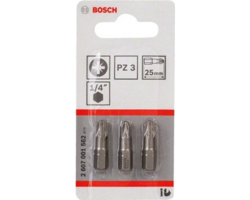 Бита для заворачивания BOSCH биты Extra Hard 25 мм PZ3 3шт [2607001562]