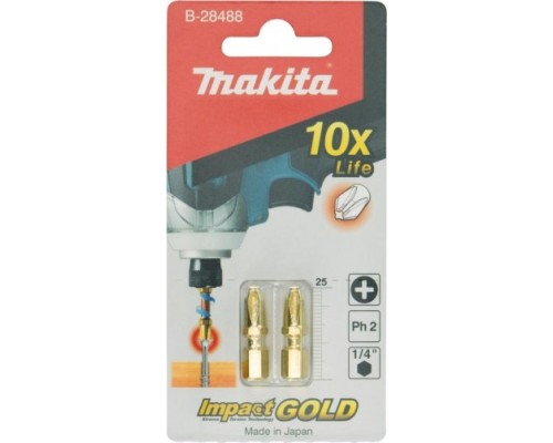 Бита для заворачивания MAKITA B-28488 Impact Gold Grip wood PH2, 25 мм, C-form, 2 шт.