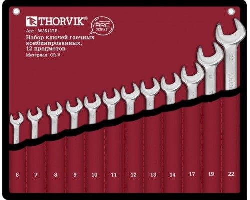 Наборы комбинированных ключей THORVIK W3S12TB-T ARC в сумке, 12 предметов (6-14,17,19,22 мм) (в тубусе Thorvik) [053260]
