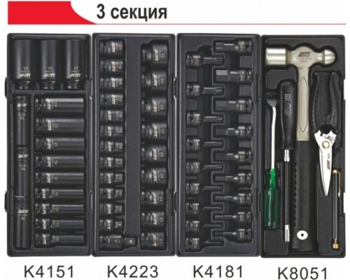 Тележка инструментальная JTC 5021+344 (7 секций) в комплекте с набором инструментов (344 предмета) [JTC-5021+344]