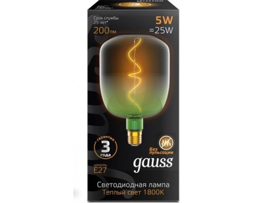 Лампа светодиодная GAUSS V140 filament 5w 200lm 1800к е27 green-clear flexible l [1009802105]