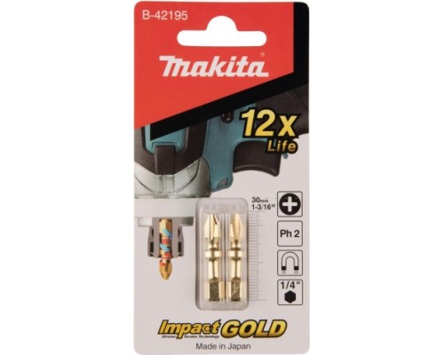 Бита для заворачивания MAKITA B-42195 Impact Gold Shorton Double Torsion PH2, 30 мм, E-f