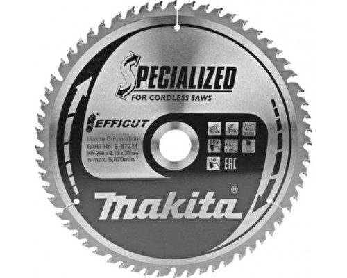 Пильный диск по дереву MAKITA 260x30x1,65x60T для efficut [B-67234]