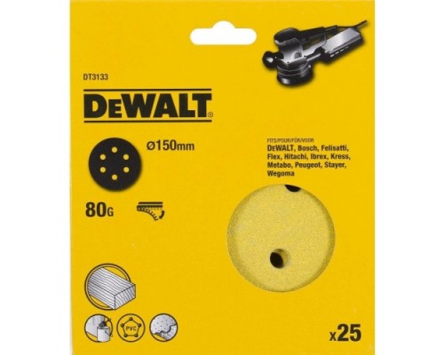 Диски на велюровой основе с отверстиями DeWALT DT3133-QZ 150 мм, 6 отв. G80 Диски на велюровой основе с отверстиями DeWALT DT3133-QZ 150 мм, 6 отв. G80