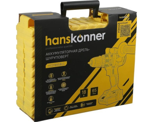 Дрель-шуруповерт аккумуляторная HANSKONNER HCD1865BLC