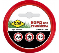 Леска триммерная DDE Speed line (2,0 ммх12 м; звезда; красная) 908-955