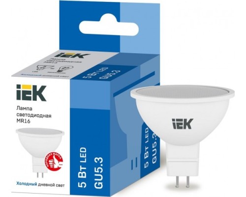 Лампа светодиодная IEK MR16 5Вт 6500К GU5.3 Софит [LLE-MR16-5-230-65-GU5]