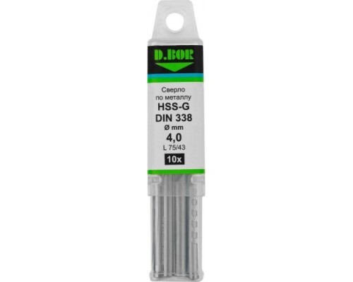 Сверло по металлу D.BOR HSS-G 4.0х43/75 мм шлифованное din 338 (арт. td-338-hss-040-10) (10 шт.) [D-TD-338-HSS-040-10]
