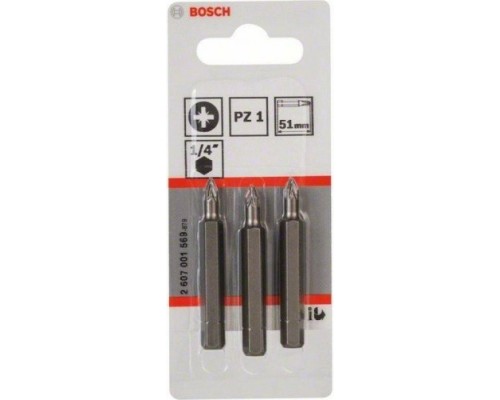 Бита для заворачивания BOSCH РZ1 х 51 мм Extra Hart (3шт) [2607001569]