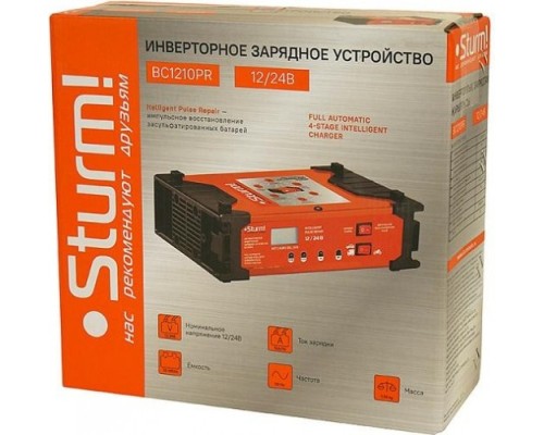 Зарядное устройство STURM BC1210PR инверторное 10а, для акб 12/24в, 10-100ач