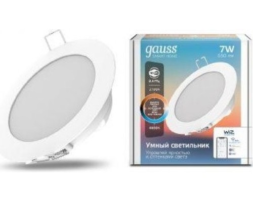 Потолочный светодиодный светильник GAUSS Smart home даунлайт 7w 650lm 2700-4000к 220-240v ip20 105*35м [2030122]