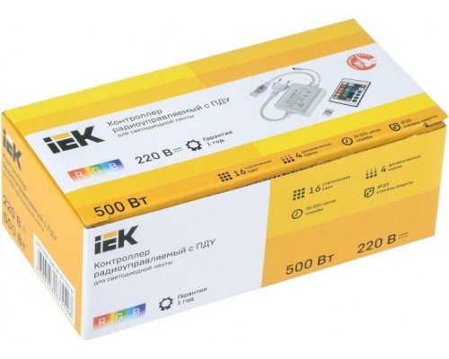 Контроллер с ПДУ IEK ИК RGB 3 канала 220В 3А 500Вт [LSC1-RGB-500-IR-20-220-B]