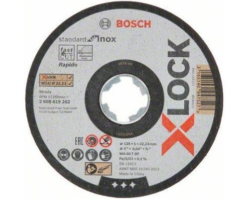 Отрезной круг по нержавеющей стали X-LOCK BOSCH 125х1,0х22 мм WA60T-BF Standard for Inox [2608619262]