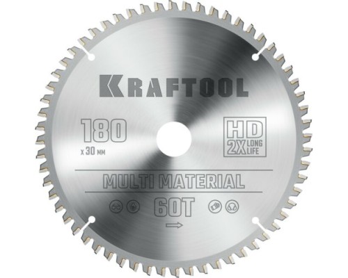 Пильный диск по алюминию KRAFTOOL Multi Material 180х30мм 60T [36953-180-30]