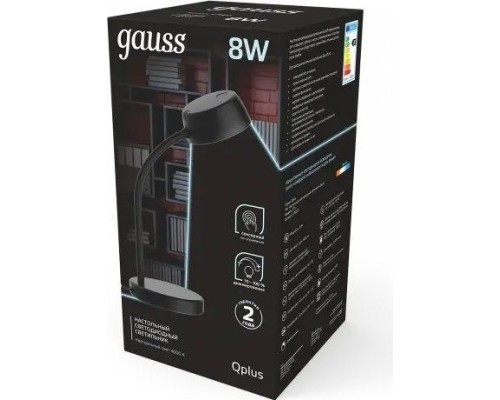 Светильник настольный GAUSS GT6012 qplus 8w 600lm 4000k 170-265v черный диммируемый l