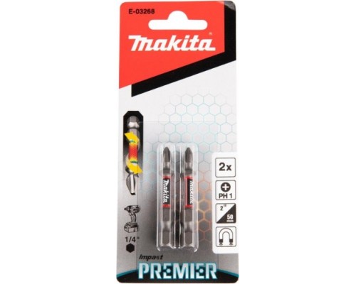 Бита для заворачивания MAKITA E-03268 Impact Premier PH1, 50 мм, E-form (MZ), 2 шт.