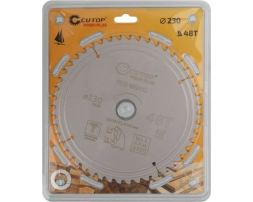 Пильный диск по дереву CUTOP Profi plus 48Т, 230х1,6/2,4х32/30/25,4/20 мм с тефлоновым покрытием 75-23048Т