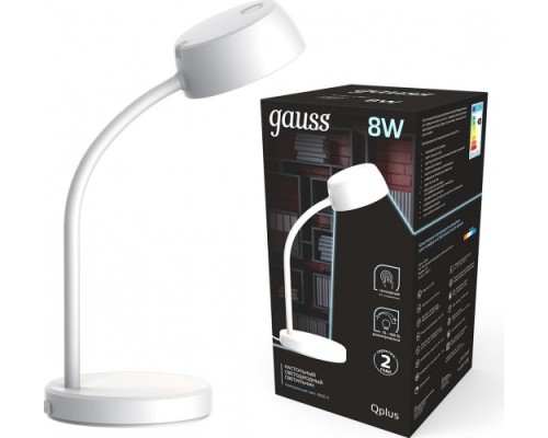 Светильник настольный GAUSS GT6011 qplus 8w 600lm 4000k 170-265v белый диммируемый le