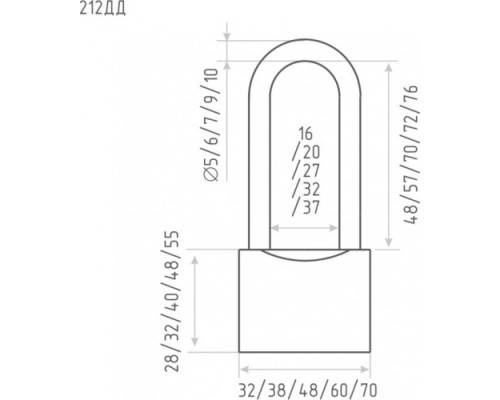 Замок навесной НОРА-М ЗН-212ДД с длинной дужкой 