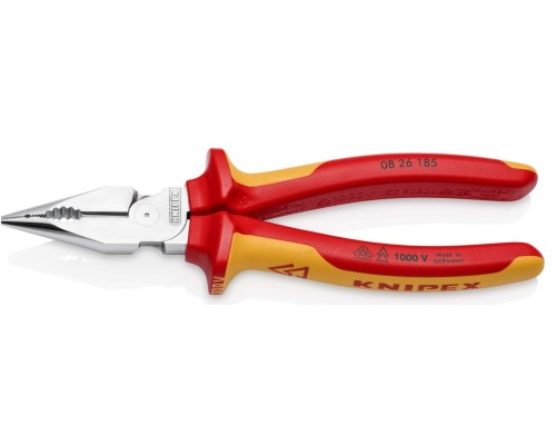 Плоскогубцы диэлектрические KNIPEX KN-0826185SB остроконечные с удлиненными губками, 185 мм