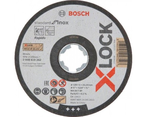 Диск отрезной по нержавеющей стали BOSCH 125х1,0х22 мм WA60T-BF (10шт) Standard for Inox ж/б [2608619267]