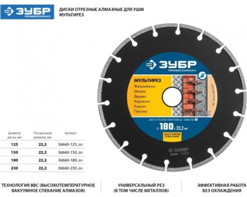 Алмазный диск универсальный ЗУБР МУЛЬТИРЕЗ 150 мм [36660-150_z01]