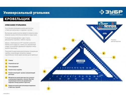 Угольник ЗУБР Кровельщик универсальный, 180 мм, 5-в-1 [34391-18]