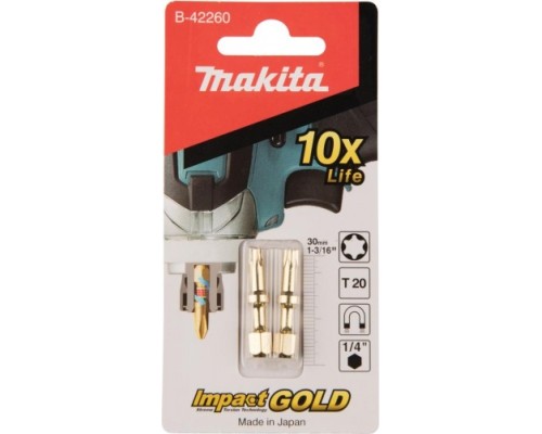 Бита для заворачивания MAKITA B-42260 Impact Gold Shorton T20, 30 мм, E-form (MZ), 2 шт.