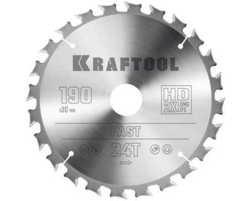 Пильный диск по дереву KRAFTOOL Fast 190х30мм 24T [36950-190-30]