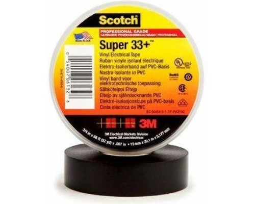 Изолента ПВХ морозостойкая, высшего класса 3M Scotch® Super 33+ 19 мм х 20 м [7000042541]