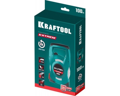 Рулетка геодезическая KRAFTOOL EXTREM 100 м стальная мерная лента [34185-100]