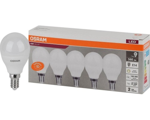 Лампа светодиодная OSRAM LED VALUE clp60 7sw/830 230v e14 (уп 5 шт) [4058075578104]