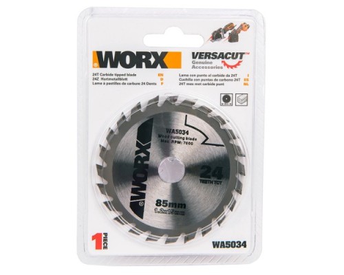 Пильный диск универсальный Worx WA5034 24Т 85х1,2х15 мм ТСТ [WA5034]