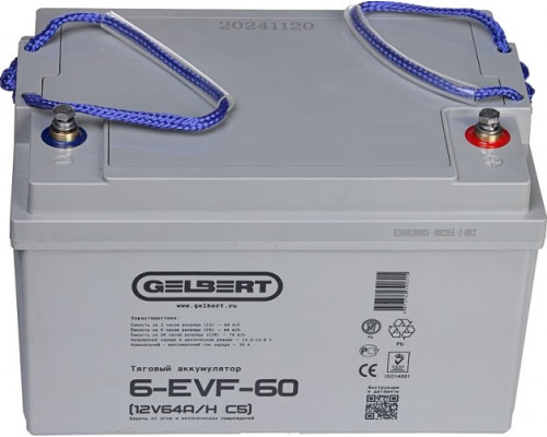 Аккумулятор GELBERT 6-EVF-60 тяговый 12V 64A/H C5