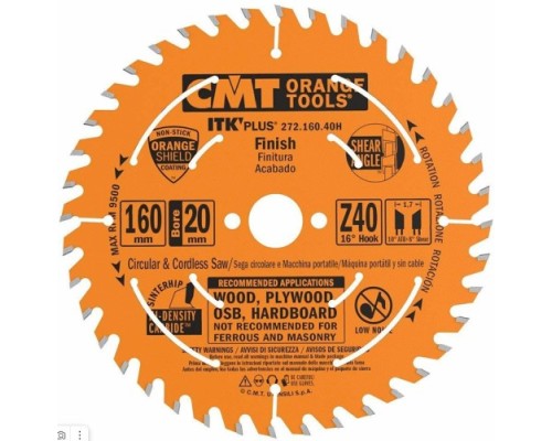 Пильный диск по дереву СМТ 160X20(+16)X1,7/1,116°10°ATB+8°SHEARZ=40 [272.160.40H]