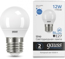 Лампа светодиодная GAUSS Шар elementary шар 12w 950lm 6500k е27 led [53232]