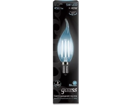 Лампа светодиодная GAUSS Свеча filament на ветру 5w 450lm 4100к е14 led [104801205]