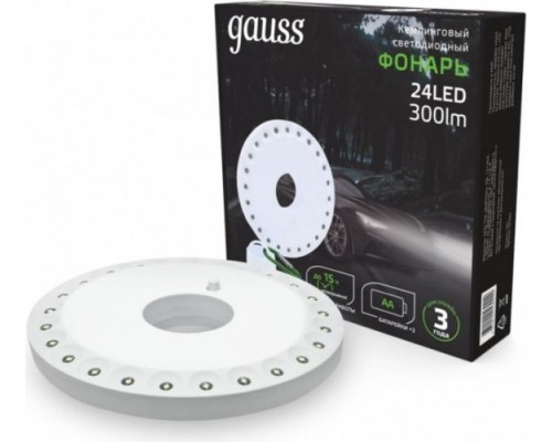 Фонарь GAUSS GFL003 кемпинговый 24led 300lm 3xaa белый магнит и караби [GF003]