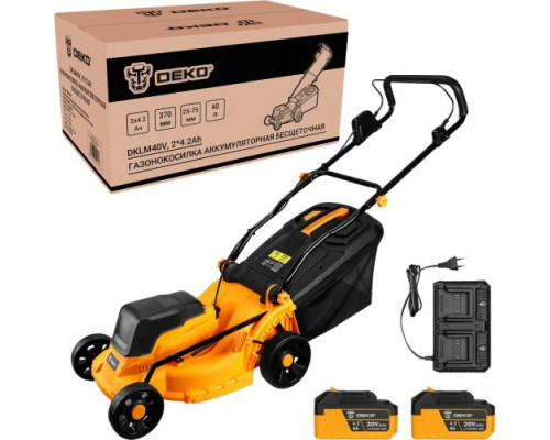 Газонокосилка аккумуляторная DEKO DKLM40V бесщеточная 2х20В, 2x4.2Ач, двойное ЗУ, 370 мм 083-2018
