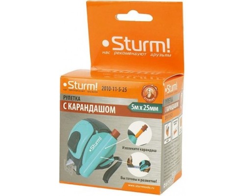 Рулетка STURM 2010-11-5-25 5x25мм, с карандашом